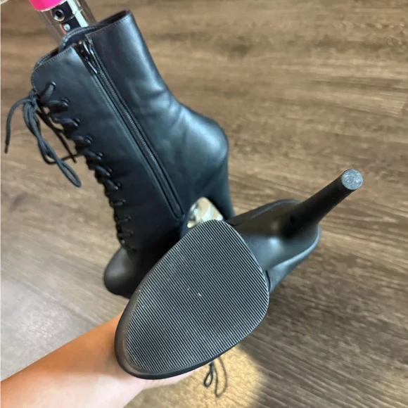 Pleaser Adore Black Lace-Up Platform Heels - Picture 4 of 4